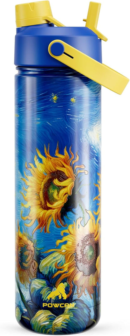 POWCAN 26 oz Insulated Water Bottle with 2-in-1 Straw and Spout Lid, Keep Cold 24H, Leak-Proof, Fits in Car Cup Holder, Stainless Steel Water Bottle for Sports, Travel, and School (Cotton Candy)