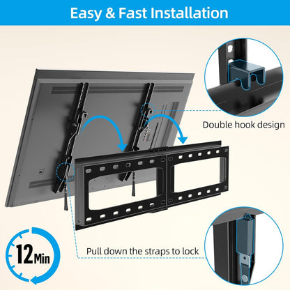 HOME VISION TV Wall Mount Tilt for Most 32-84 inch Flat Curved TV, Low Profile Tilting Wall Mount TV Bracket Fits 16”-18”-24” Wood Stud, Max VESA 600X400mm, Up to 165lbs, Quick Release
