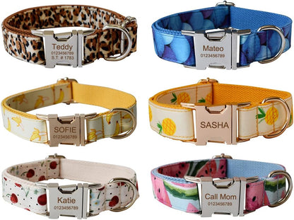 Custom Dog Collar with Metal Buckle - Pet Collars Personalized with Name and Phone Number (Plaid)