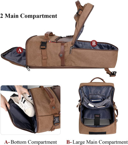 WITZMAN Travel Backpack for Men Women Carry on Luggage Backpack Canvas Rucksack Duffel bag with Shoe Compartment