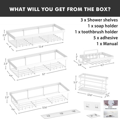 Moforoco Shower Caddy Shelf Organizer Rack, Self Adhesive Black Bathroom Shelves Basket, Home Farmhouse Wall Shower Inside Organization and Storage Decor Rv Accessories, First Apartment Essentials