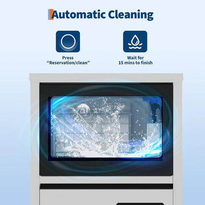 Commercial Ice Maker, 120Lbs Daily Output Ice Machine | 36 Lbs Storage Bin, Dual Water Inlet, One‑Touch Self‑Cleaning, LCD Control Panel, For Bar Cafe Restaurant