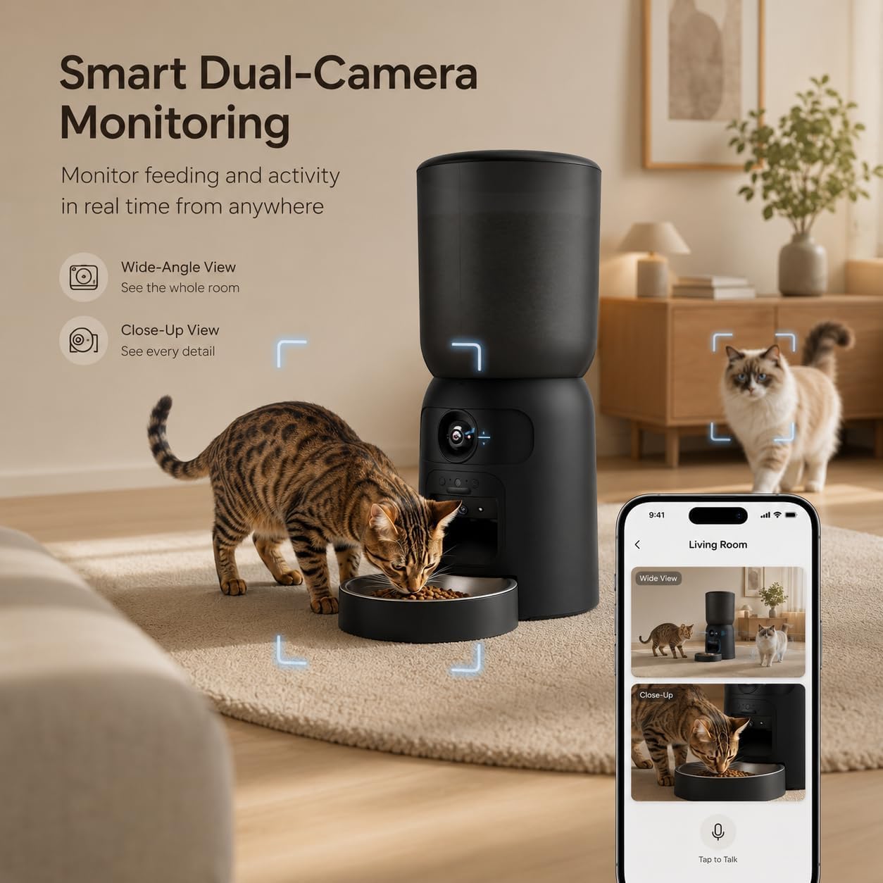 Automatic Cat Feeder with Camera, 2K WiFi App-Controlled Pet Feeder