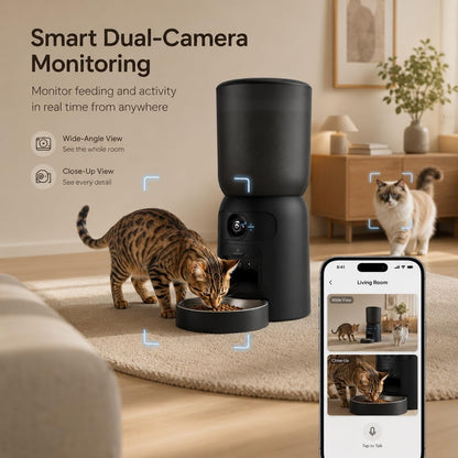Automatic Cat Feeder with Camera, 2K WiFi App-Controlled Pet Feeder