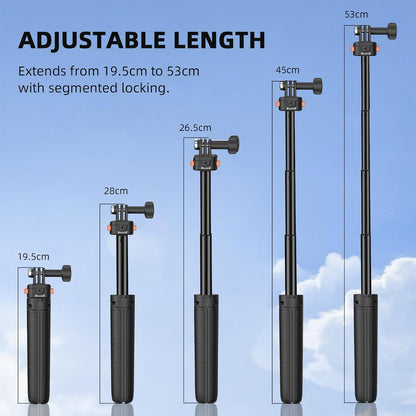 20" Osmo Pocket 3 Tripod for Action Camera, Mini Table Desk Extendable Stand Small Handheld Selfie Stick with Quick Release 1/4'' Screw Vlog for DJI Action 5 Pro for Insta360 X4 X5 X3 Accessories