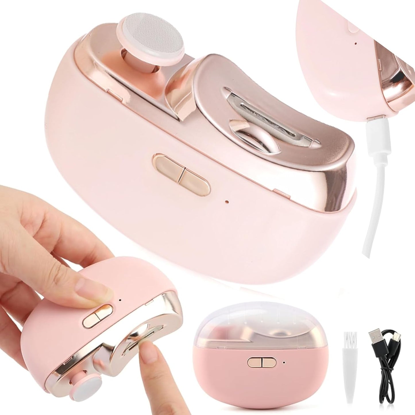 Automatic Electric Nail Clipper (3-in-1), Nail Trimmer, Polisher and Grinder, with 2 Speeds Electric Nail Cutter with Storage, Type -C Rechargeable for Kids and Adults (pink)