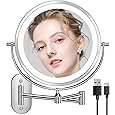 Auxmir 1X/20X Wall Mounted Makeup Mirror with Light, 3200mAh Rechargeable 8" Double Sided Magnifying Lighted Vanity Mirror, 3 Color Lights Dimmable Bathroom Wall Mounted Mirror Extendable Arm, Chrome