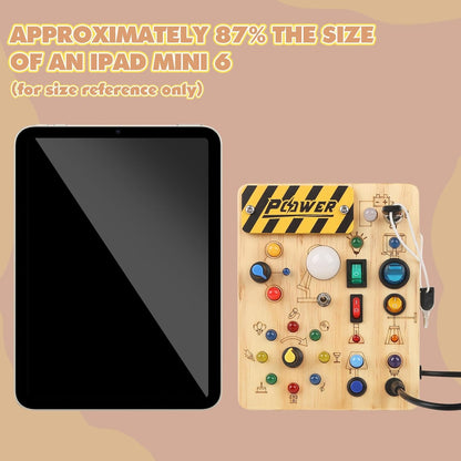 Joyreal Montessori Busy Board Wooden Sensory Toys for Toddler with LED Light Up Switch, Baby Fidget Board Travel Toys for 18+ Months, Boys Girls Birthday