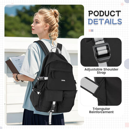 School Backpack for Women Men College High School Bags for Boys Girls Casual Daypack Laptop Backpack Waterproof Black Bookbag Travel Rucksack