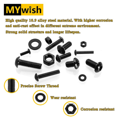 Mywish 900Pcs Metric Screw Assortment, M3 M4 M5 M6 Screw Assortment Kit 304 Stainless Steel Hex Socket Button Head Socket Cap Metric Screws Bolts & Flat Washers/Nuts/Hex Wrenches 16 Sizes 8MM to 20MM
