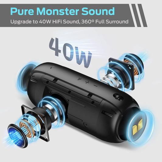 Monster S320 Bluetooth Speaker, Portable Bluetooth Speaker, 40W True Wireless Speaker,360° Stereo Sound Effect, IPX7 Waterproof Speaker, 32 Hour Playing Time, Suitable for Outdoor Speaker - PuriLite