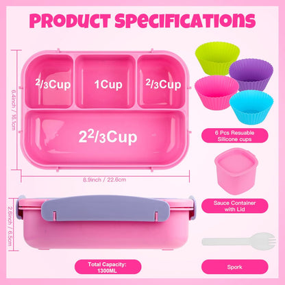 MaMix Bento Lunch Box Adult, Kids, Lunch Containers for Adults/Kids/Students,1300ML-4 Compartment (Blue)