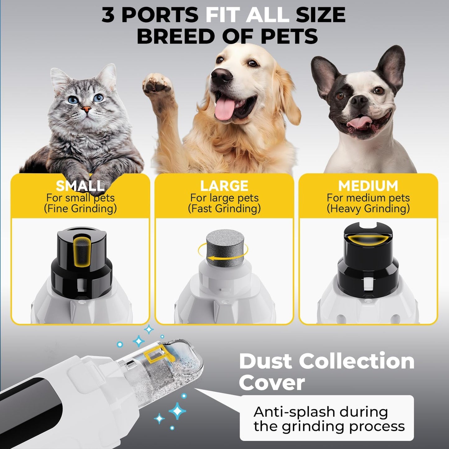 Dog Nail Grinder 6-Speed with LED Display, Dog & Cat Nail Clippers and Trimmers, Pet Nail Grinder with 2 LED Lights - Super Quiet Rechargeable Claw Trimmer for Large Medium Small Puppy Dogs/Cats