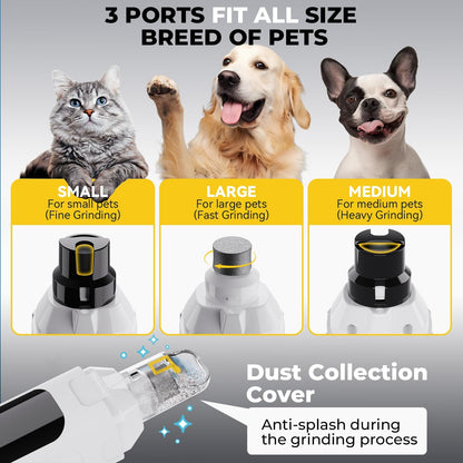 Dog Nail Grinder 6-Speed with LED Display, Dog & Cat Nail Clippers and Trimmers, Pet Nail Grinder with 2 LED Lights - Super Quiet Rechargeable Claw Trimmer for Large Medium Small Puppy Dogs/Cats
