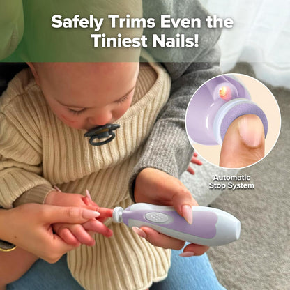 haakaa Baby Nail Trimmer Electric Safe Baby Nail Clippers Baby Nail File Kit Manicure Set, Trim Polish Grooming kit for Newborn Toddler or Adults Toes Fingernails, 6 Grinding Heads and LED Light
