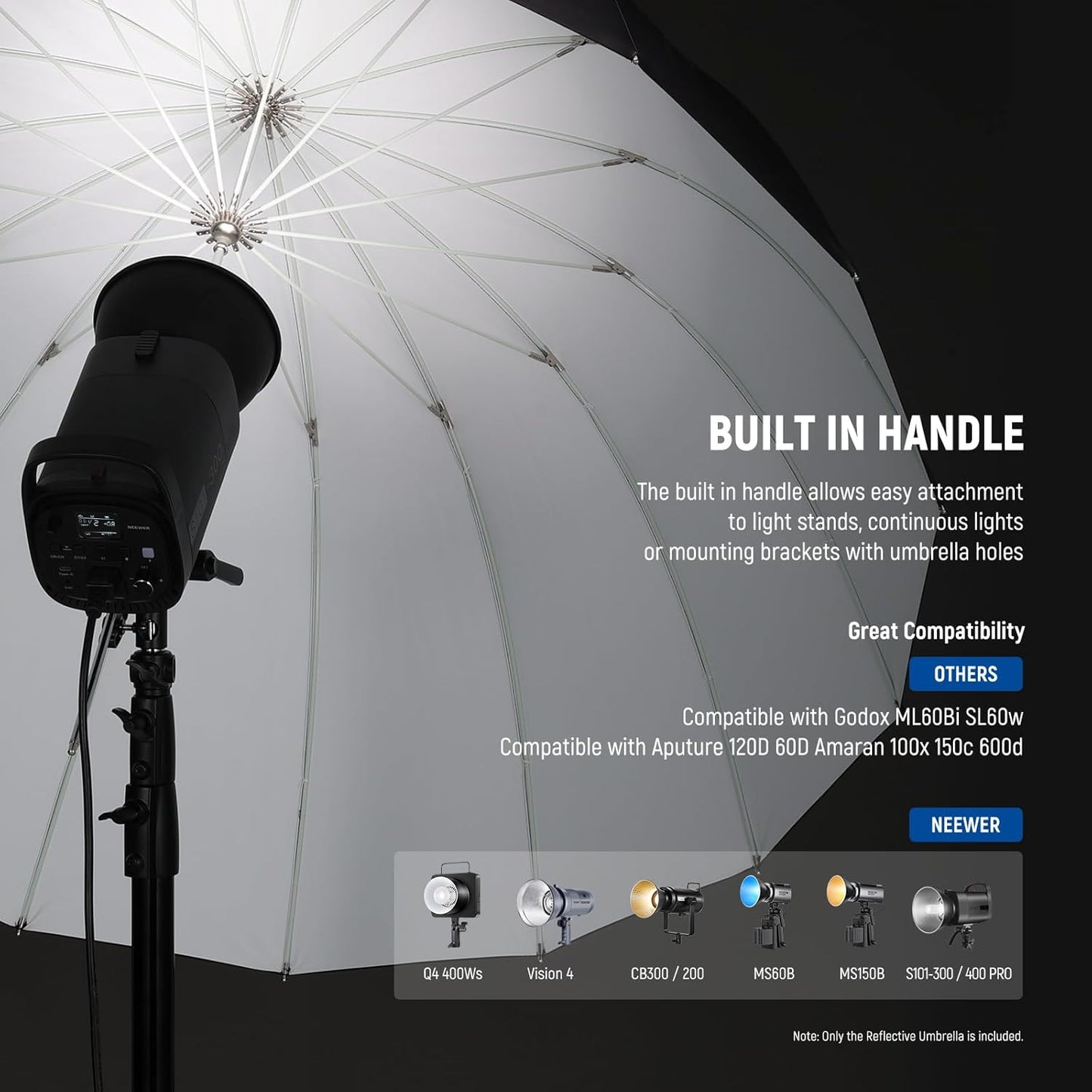 NEEWER 71"/180cm Parabolic Reflective Umbrella Photography with White Inner, Soft Lighting with Diffuser Cover, Bag, Quick Fold for Camera Photo Studio Video Light Shooting Monolight Flash, NS4U