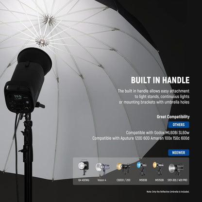 NEEWER 71"/180cm Parabolic Reflective Umbrella Photography with White Inner, Soft Lighting with Diffuser Cover, Bag, Quick Fold for Camera Photo Studio Video Light Shooting Monolight Flash, NS4U