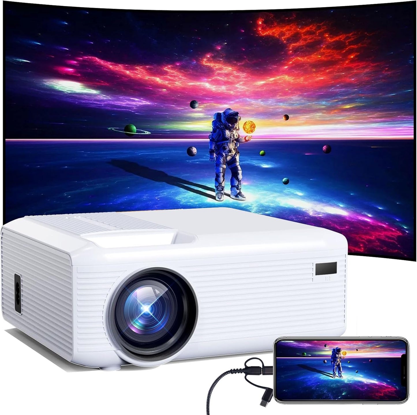 Mini Portable Projector (Built-in Speaker and Bluetooth),Native 1080P, Projector 4K Supports, Compatible with Smart Phones/TV Sticks/Video Games/Laptop/HDMI/USB, for use in Home, Bedroom and Outdoors