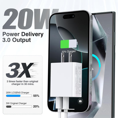 USB C Wall Charger Block 20W, 2-Pack Dual Port PD Power Delivery Fast Type C Charging Block Plug Compatible with iPhone 11/12/13/14/15/16/Pro Max, XS/XR/X Pro Samsung Galaxy