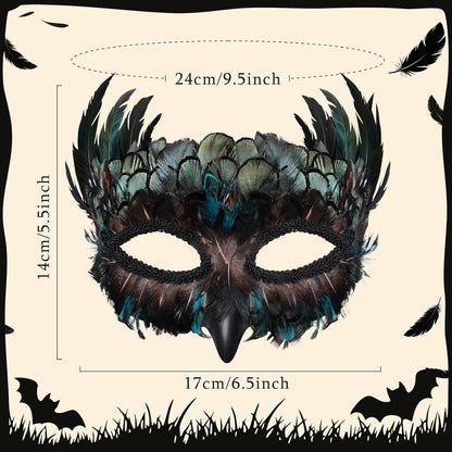 Masquerade Mask for Women/Men, Costume Feather Animal Mask Owl Bird Crow Halloween Mardi Gras Cosplay Party Raven Masque