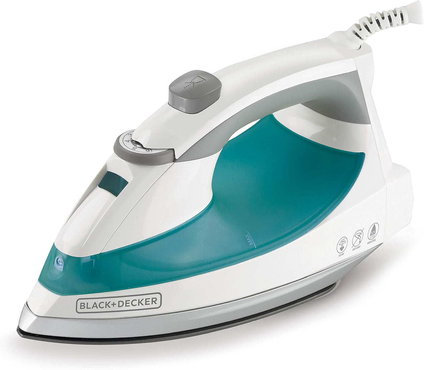 BLACK+DECKER Lightweight Steam Iron for Clothing, Smart Steam Techology, Anti-Drip, Teal, 1200W, IR0820C