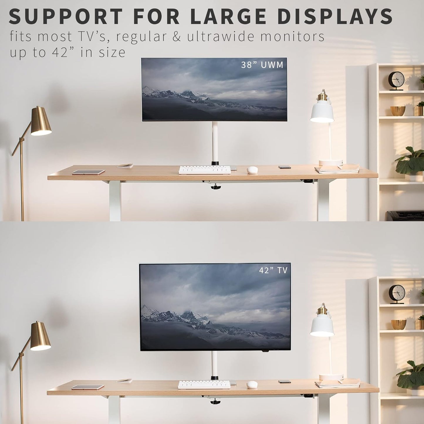VIVO Ultra Wide TV Desk Mount for up to 55 inch Screens Weighing 29.9kg, Full Motion Height Adjustable Single Television Stand, Black, STAND-V155C