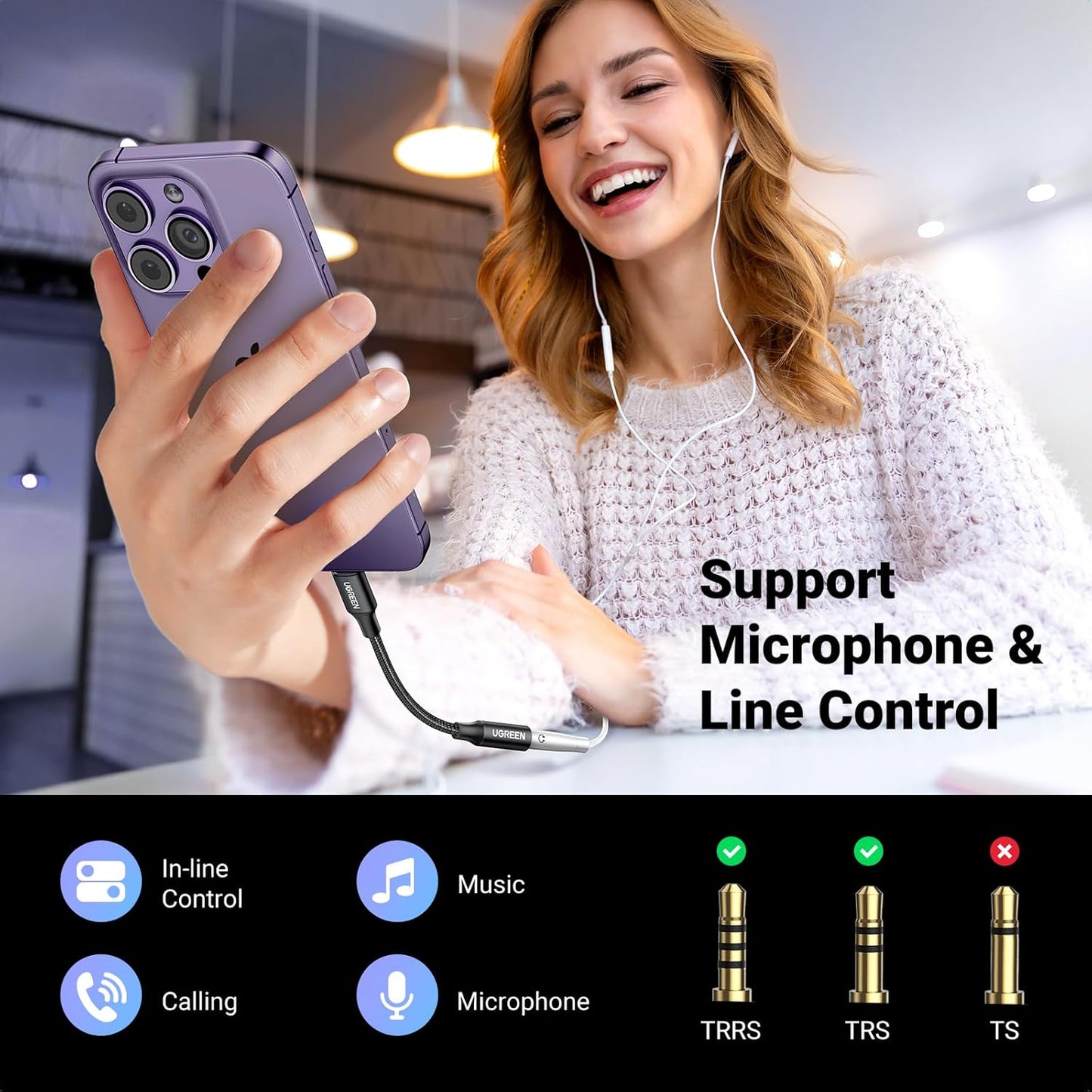 UGREEN Headphone Adapter for iPhone MFi Certified Lightning to 3.5 mm Earphone Jack Male to Female Braided Audio Aux Stereo Cable Connector Dongle for iPhone 14 13 12 SE 11 Pro Max, XS XR Plus, Gray