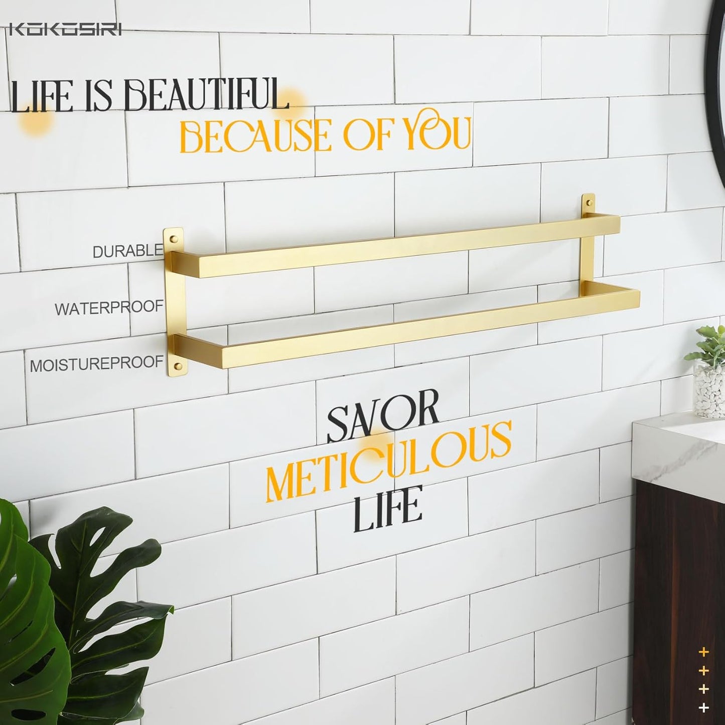 KOKOSIRI Towel Bars Black Bath Towel Holders 20 Inches Bathroom 2-Tiers Ladder Towel Rails Wall Mounted Towels Shelves Rack Stainless Steel, B5008BK-L20
