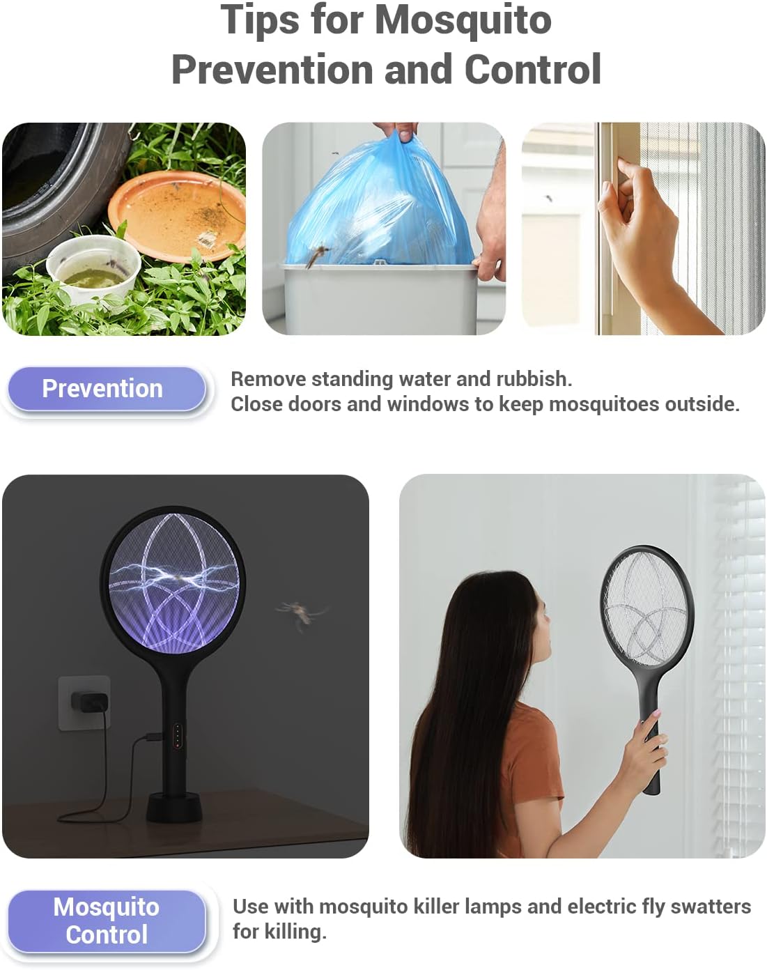 YISSVIC Bug Zapper Racket 4000 Volt Electric Fly Swatter Fly Zapper Indoor Outdoor Dual Modes with Attractant Light Rechargeable Black