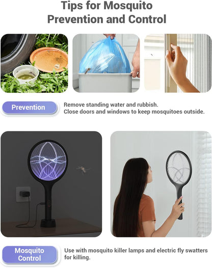 YISSVIC Bug Zapper Racket 4000 Volt Electric Fly Swatter Fly Zapper Indoor Outdoor Dual Modes with Attractant Light Rechargeable Black