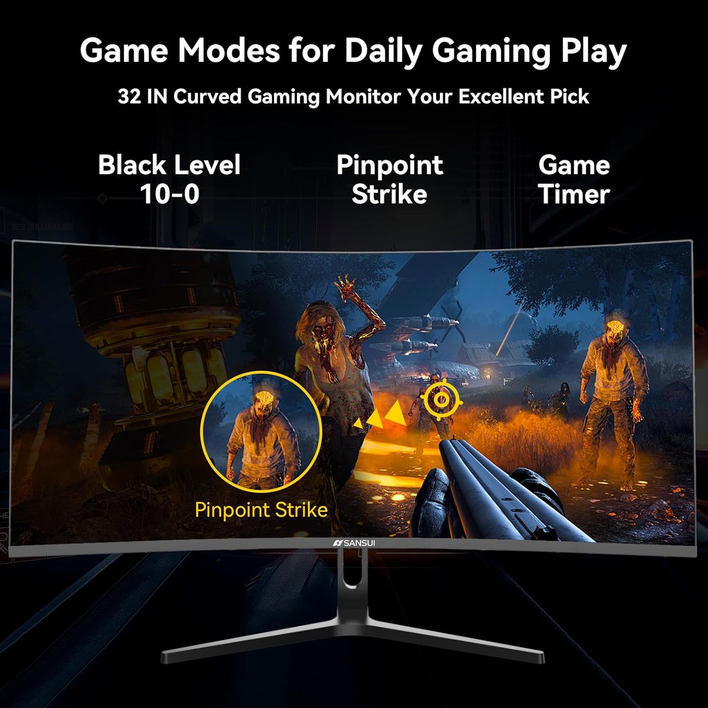 SANSUI 32 Inch Curved 240Hz Gaming Monitor with Speakers, High Refresh Rate FHD 1080P Gaming PC Monitor Curved 1500R, 1ms(MPRT), HDR, HDMI DP, Metal Stand, VESA Compatible (ES-G32C3F DP Cable Incl.)