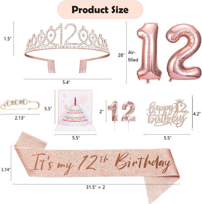 8pcs 40th Birthday Decorations gifts for Women, Including 40th Happy Birthday Cake Topper, Queen Sash with Pearl Pin, Sweet Rhinestone Tiara Crown for Women, Number Candles and Balloons (Rose Gold)