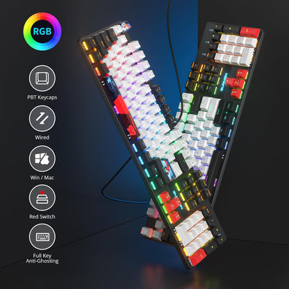 Owpkeenthy Full Size Green Mechanical Gaming Keyboard with Number Pad, Wired 100% Office NKRO Keyboard RGB Backlit 104 Keys with Red Switch for PC Gamer (104 Matcha)