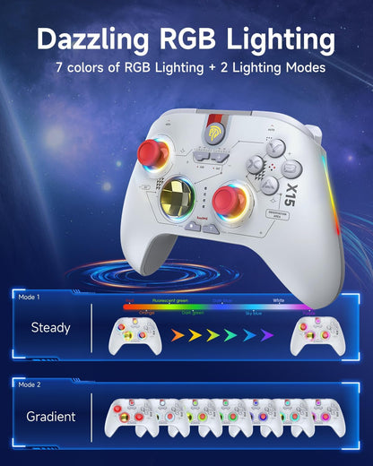 EasySMX X15 PC Controller - Enhanced Wireless Bluetooth Controller with Hall Joysticks/Hall Triggers/RGB Lighting - No Stick Drift, No Dead Zone - Work for Windows PC, Android, Steam and Switch