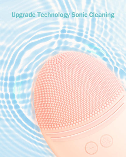 EZBASICS Sonic Facial Cleansing Brush Made with Ultra Hygienic Soft Silicone, Waterproof Sonic Vibrating Face Brush for Deep Cleansing, Gentle Exfoliating and Massaging, Inductive Charging Blue