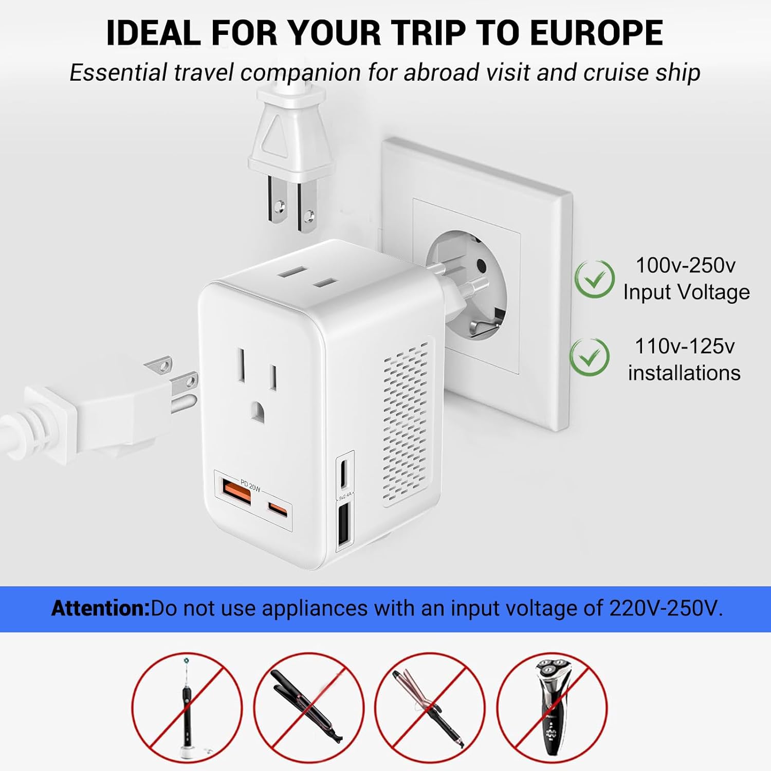 SARQW Travel Converter Adapter Voltage Converter That Steps Down 220 Volts to 110 Volts for use in Over 200 Countries,Including The U.S., U.K., Europe, and Australia - PuriLite