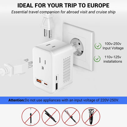 SARQW Travel Converter Adapter Voltage Converter That Steps Down 220 Volts to 110 Volts for use in Over 200 Countries,Including The U.S., U.K., Europe, and Australia - PuriLite