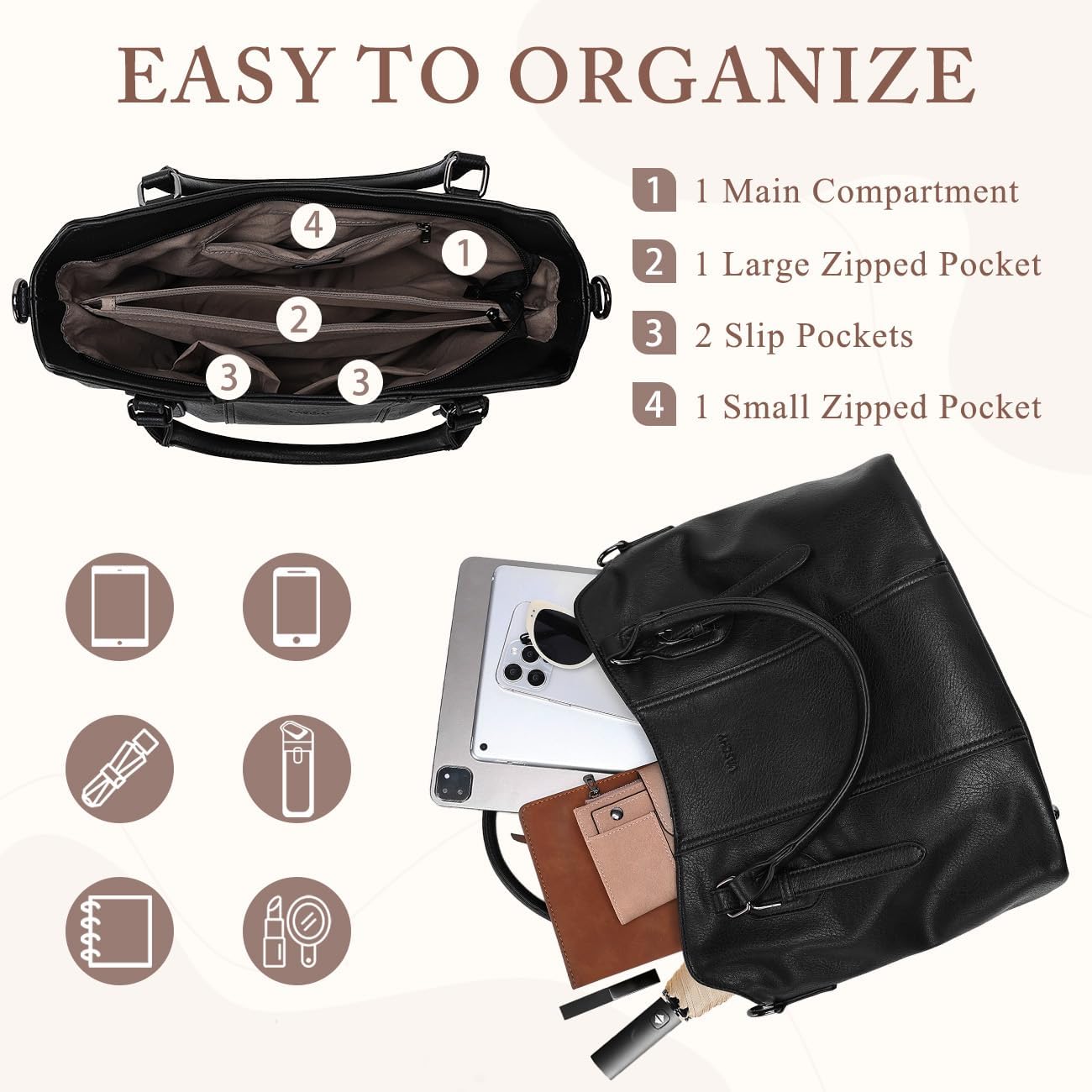 Hobo Bags for Women,VASCHY Vegan Leather Handbag Purse Top Handle Satchel Boho Shoulder Bag with Crossbody Guitar Strap