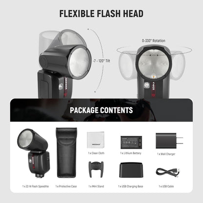 NEEWER Z2PRO-C 2.4G TTL Round Head Flash Speedlite Compatible with Canon, Wireless Compatible with Godox, Upgraded UI, 76Ws 1/8000s HSS, TTL/M TCM Switch, 7.2V/3000mAh Battery, 600 Full Power Flash