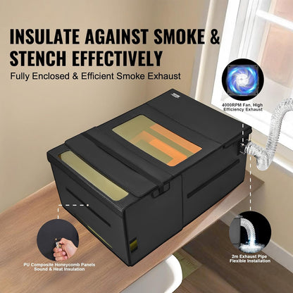 VEVOR Laser Engraver Enclosure, 31.5 x 31.5 x 19.6", Dual-Direction Viewing, Flame Retardant and Fireproof Protective Cover, with Exhaust Fan and Pipe, Insulates Smoke, Noise and Eye Protection