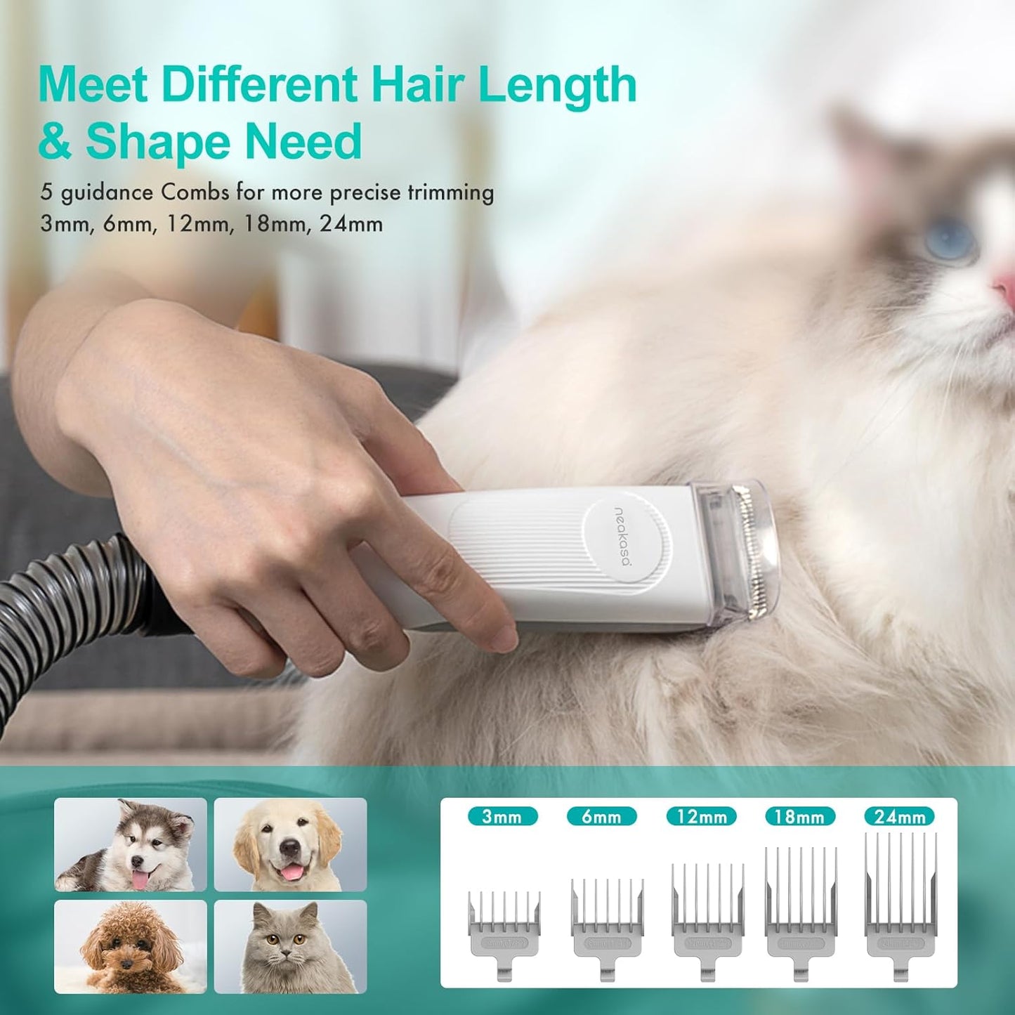 neabot P1 Pro Pet Grooming Kit & Vacuum Suction 99% Pet Hair, Professional Grooming Clippers with 5 Proven Grooming Tools for Dogs Cats and Other Animals1