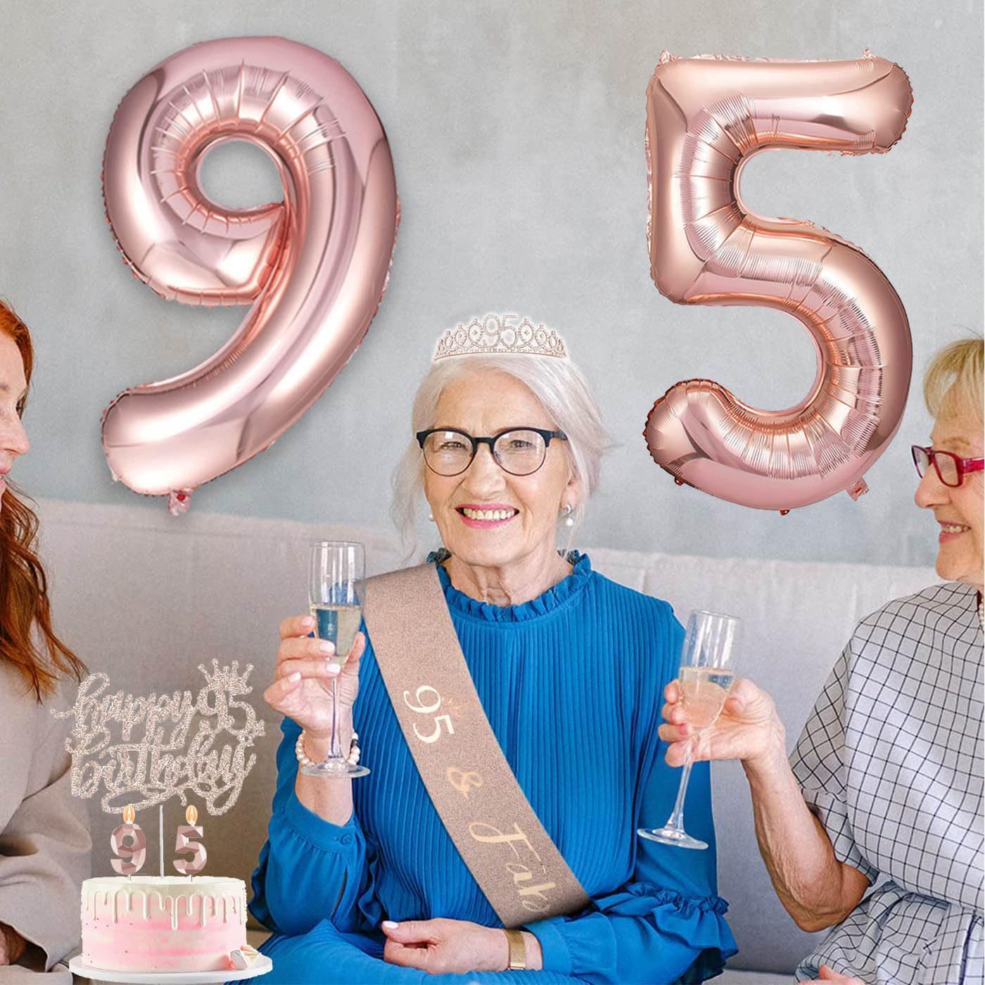 8pcs 40th Birthday Decorations gifts for Women, Including 40th Happy Birthday Cake Topper, Queen Sash with Pearl Pin, Sweet Rhinestone Tiara Crown for Women, Number Candles and Balloons (Rose Gold)
