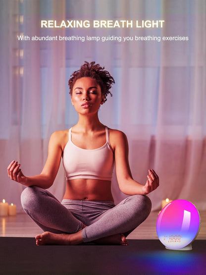 Sunrise Alarm Clock for Heavy Sleepers, Smart Wake Up Light with Sunrise/Sunset Simulation, App Controlled, Natural Sounds & FM Radio, 7 Alarms & Snooze, 11 Colors Night Light for Bedroom