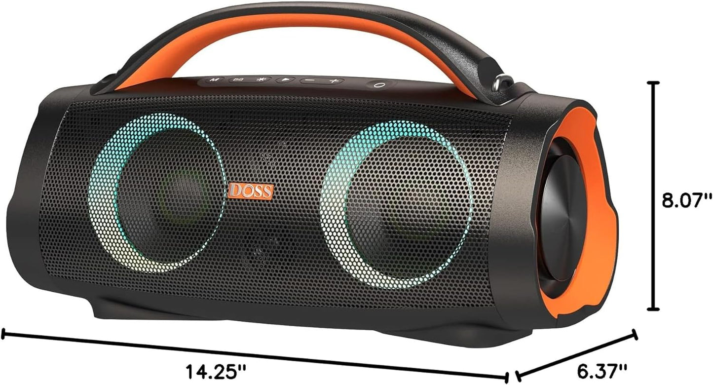 DOSS Extreme Boom Pro Bluetooth Speaker with 100W Stereo Sound, Rich Bass, 20H Playtime, Mixed Color Light, IPX6 Waterproof Haut parleur for Camping, Beach, Outdoor-Orange