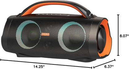 DOSS Extreme Boom Pro Bluetooth Speaker with 100W Stereo Sound, Rich Bass, 20H Playtime, Mixed Color Light, IPX6 Waterproof Haut parleur for Camping, Beach, Outdoor-Orange