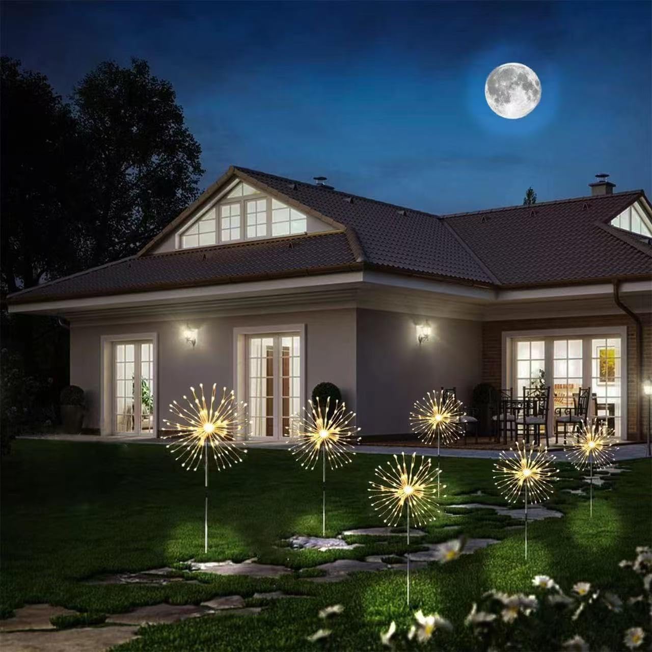 5Pack 300 LED Fireworks Solar Lights ，Christmas Lights Outdoor，Christmas Decorations Stake Landscape Light DIY Solar for Patio Solar Lights Outdoor Party Yard