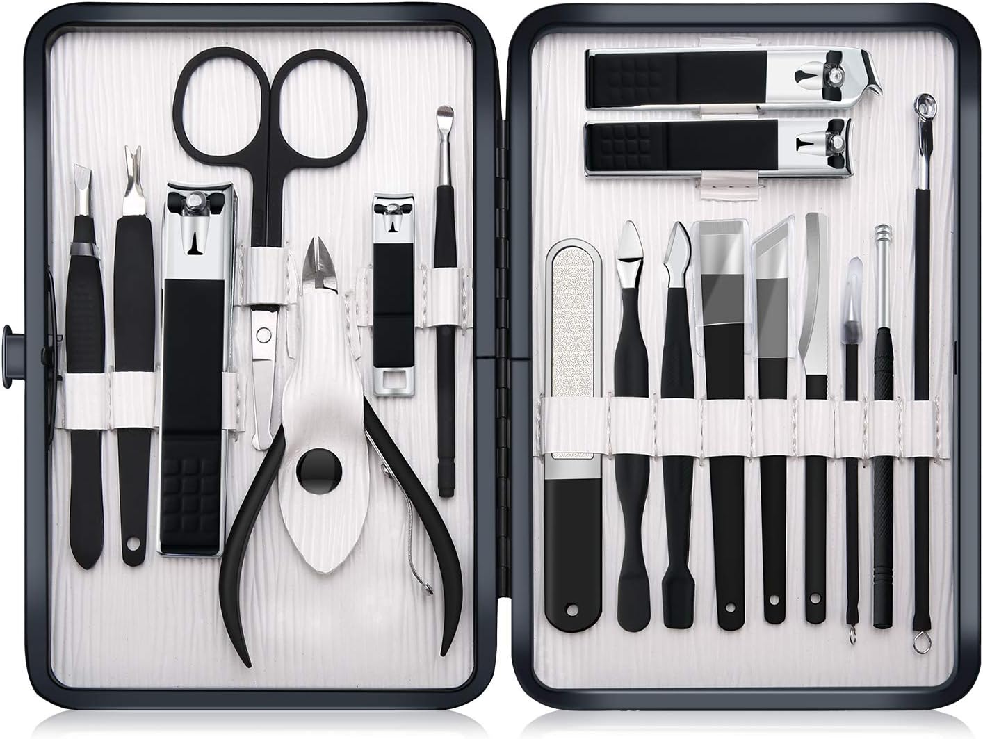 Keiby Citom Professional Stainless Steel Nail Clipper Travel & Grooming Kit Nail Tools Manicure & Pedicure Set of 18pcs with Luxurious Case (Black)