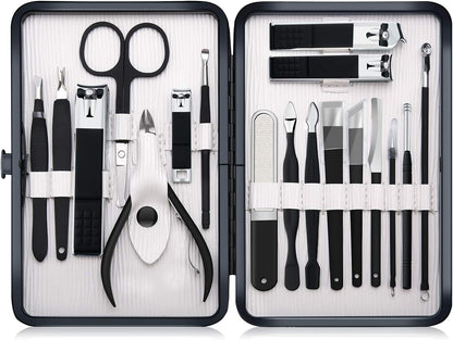 Keiby Citom Professional Stainless Steel Nail Clipper Travel & Grooming Kit Nail Tools Manicure & Pedicure Set of 18pcs with Luxurious Case (Black)