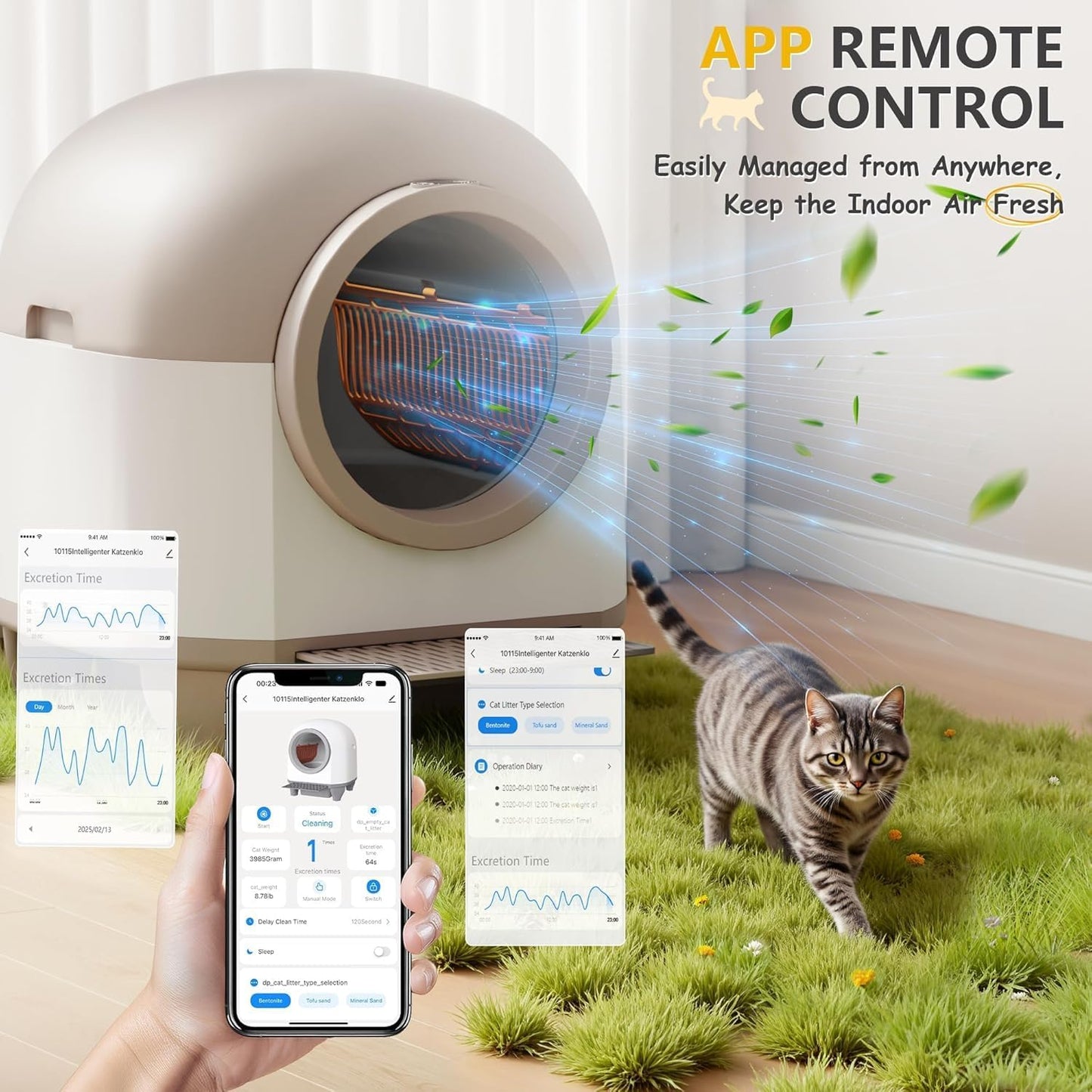 VICTONE Self Cleaning cat Litter Box with App Control Support Safety Protection, 90L Automatic Cat Litter Box for Multiple Cats with A Complimentary Garbage Bag (White)