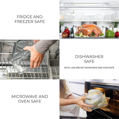 Razab 3300 Ml / 112 Oz Large Glass Container Food Storage with Lids - Leakproof, BPA-Free Large Meal Prep Container Ideal for Roasting Turkey, Store Leftover - Microwave & Oven Safe